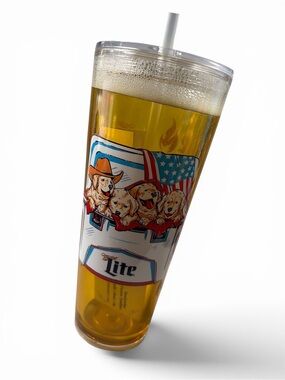 Miller Lite Golden Retriever 24 oz Faux Beer Acrylic Tumbler